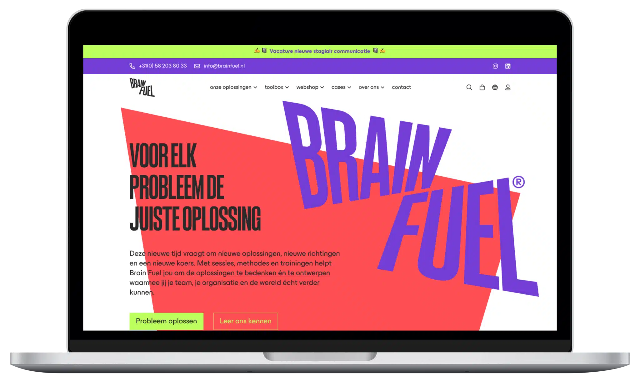 Laptop mock-up van de Brain Fuel website