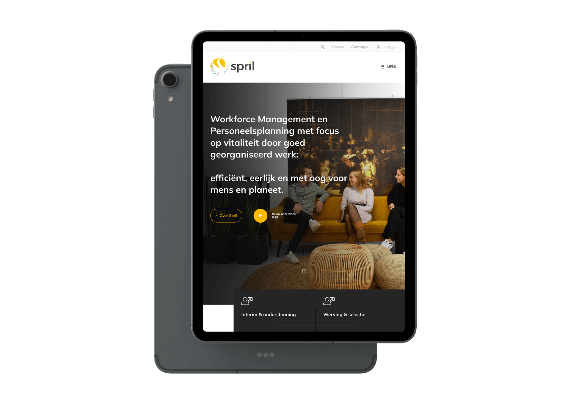 Tablet mockup van Spril website