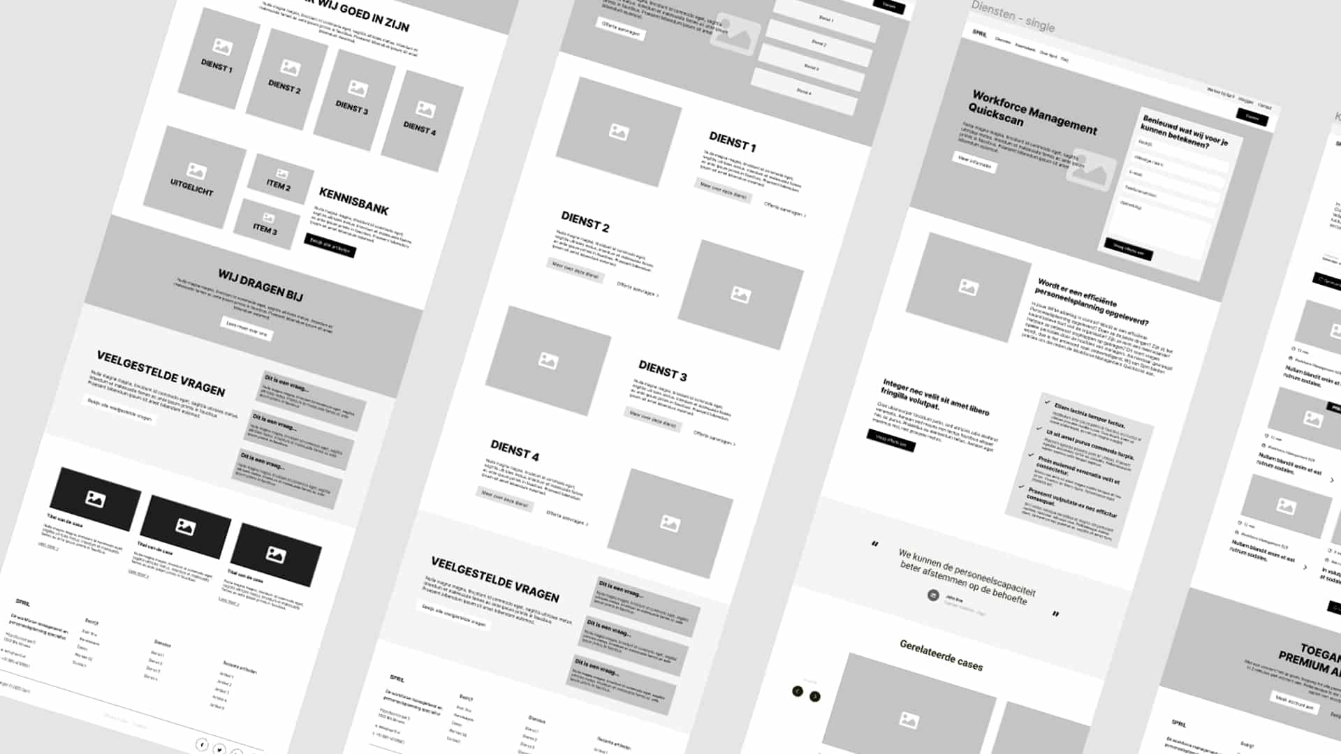 Wireframes van Spril website design